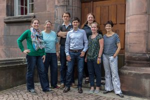 Die Mitarbeiter_innen der Teilprojekte Praxiskolleg (M2) und Fort- und Weiterbildung (M5) bei einem gemeinsamen Arbeitstreffen: Ulrike Dreher, Martina von Gehlen, Prof. Dr. Wolfgang Hochbruck, Prof. Dr. Lars Holzäpfel, Heike Kapp, Saskia Opalinski und Waltraud Ziegler