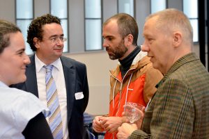 Damaris Braun (Projektmanagement, Univ.), Prof. Dr. Wolfram Rollett (Steuerungsgruppe, PH), Prof. Dr. Jörg Wittwer (Steuerungsgruppe, Univ.) und Prof. Dr. Ulrich Druwe (Rektor der PH) (v.l.n.r.)