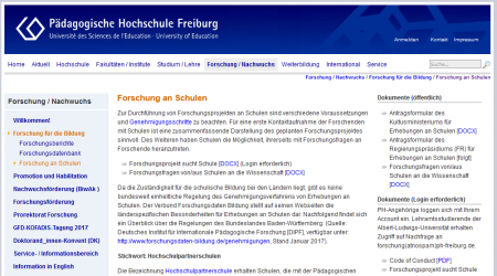 Informationen der Pädagogischen Hochschule bezüglich Forschung an Schulen