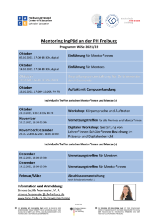 Semesterprogramm des IngPäd-Mentorings im WS 21/22